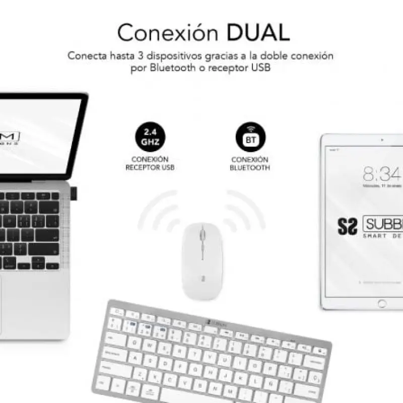 Teclado y Ratón Inalámbrico Subblim OCO010 Combo Multidispositivo Compacto/ Plata Teclado y Ratón Inalámbrico Subblim OCO010 Combo Multidispositivo Compacto/ Plata