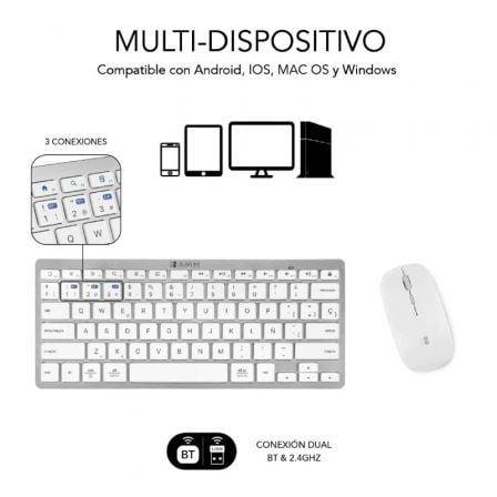 Teclado y Ratón Inalámbrico Subblim OCO010 Combo Multidispositivo Compacto/ Plata Teclado y Ratón Inalámbrico Subblim OCO010 Combo Multidispositivo Compacto/ Plata