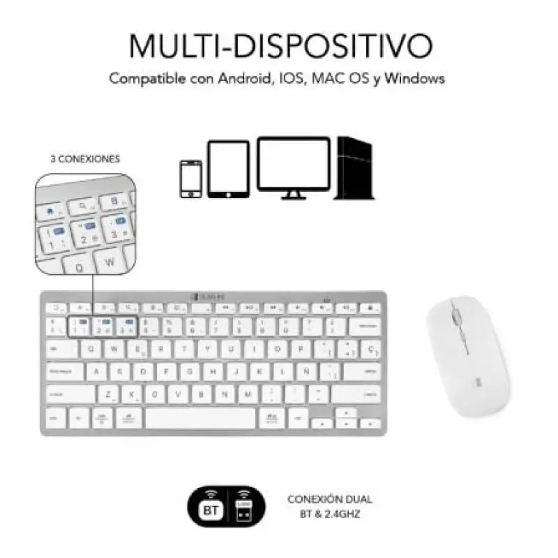 Teclado y Ratón Inalámbrico Subblim OCO010 Combo Multidispositivo Compacto/ Plata Teclado y Ratón Inalámbrico Subblim OCO010 Combo Multidispositivo Compacto/ Plata