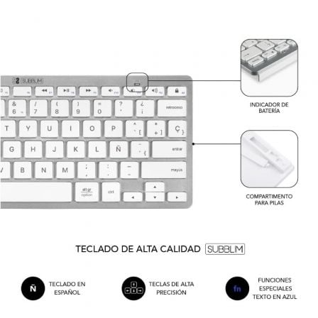 Teclado y Ratón Inalámbrico Subblim OCO010 Combo Multidispositivo Compacto/ Plata Teclado y Ratón Inalámbrico Subblim OCO010 Combo Multidispositivo Compacto/ Plata