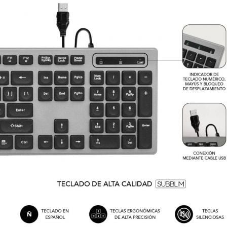 Teclado Subblim Wired Ergo Keys Silent Flat HQ/ Gris Teclado Subblim Wired Ergo Keys Silent Flat HQ/ Gris