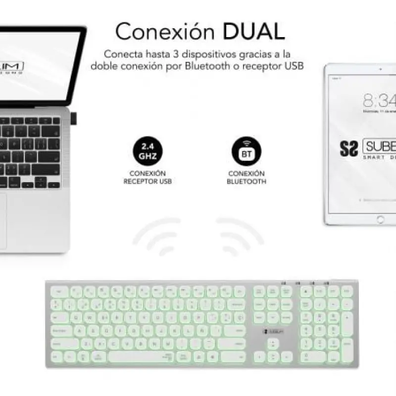 Teclado Inalámbrico Subblim Master/ Plata y Blanco Teclado Inalámbrico Subblim Master/ Plata y Blanco