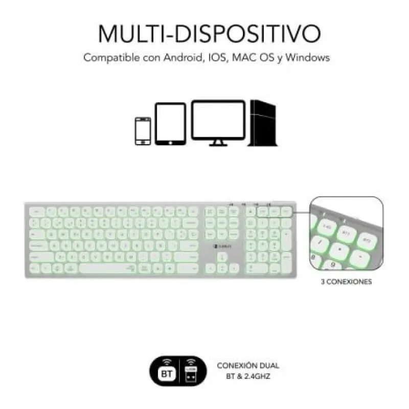 Teclado Inalámbrico Subblim Master/ Plata y Blanco Teclado Inalámbrico Subblim Master/ Plata y Blanco