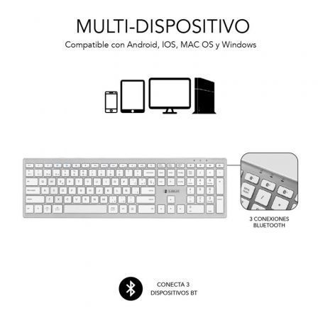 Teclado Inalámbrico por Bluetooth Subblim 2PUE200 Pure Extended/ Plata Teclado Inalámbrico por Bluetooth Subblim 2PUE200 Pure Extended/ Plata