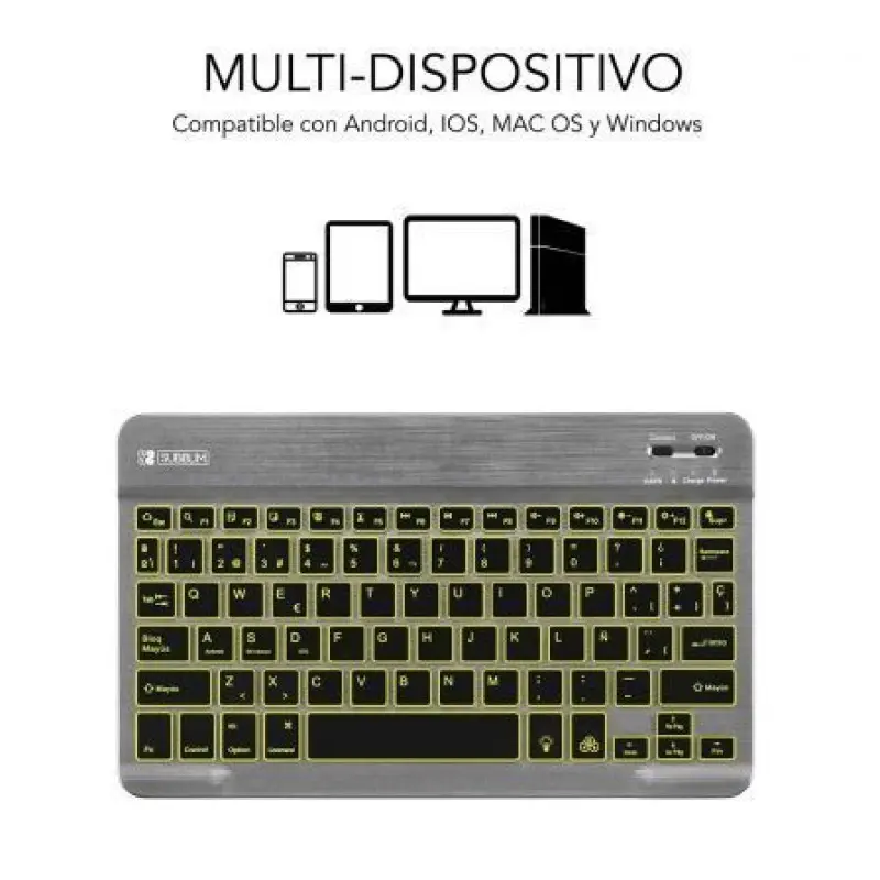 Teclado Compacto Inalámbrico por Bluetooth Subblim Smart Backlit/ Gris Teclado Compacto Inalámbrico por Bluetooth Subblim Smart Backlit/ Gris