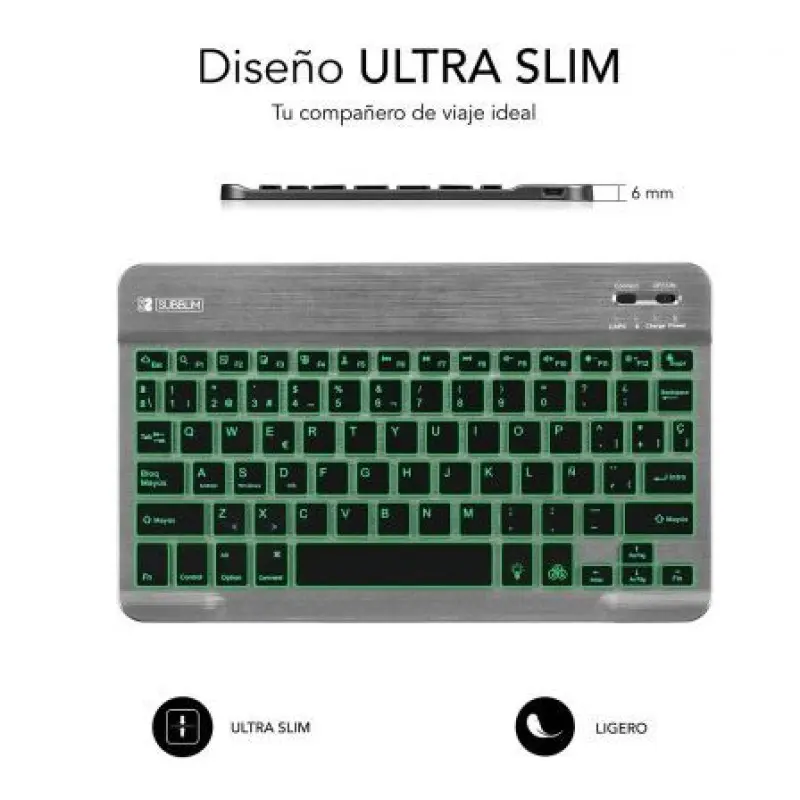 Teclado Compacto Inalámbrico por Bluetooth Subblim Smart Backlit/ Gris Teclado Compacto Inalámbrico por Bluetooth Subblim Smart Backlit/ Gris