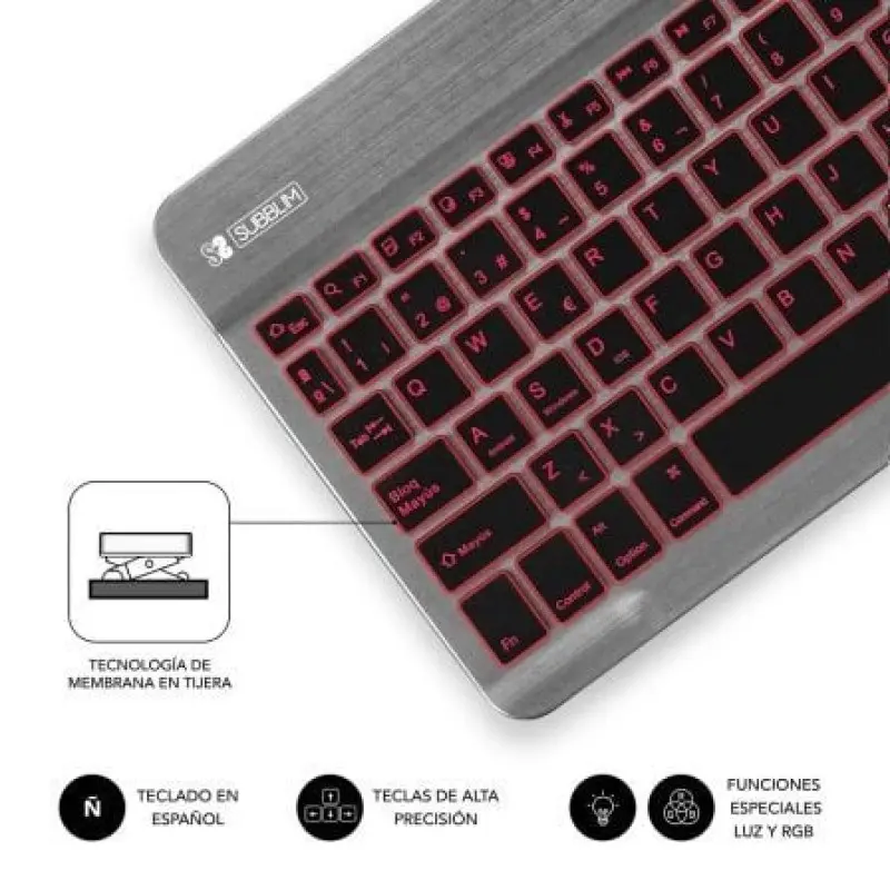 Teclado Compacto Inalámbrico por Bluetooth Subblim Smart Backlit/ Gris Teclado Compacto Inalámbrico por Bluetooth Subblim Smart Backlit/ Gris