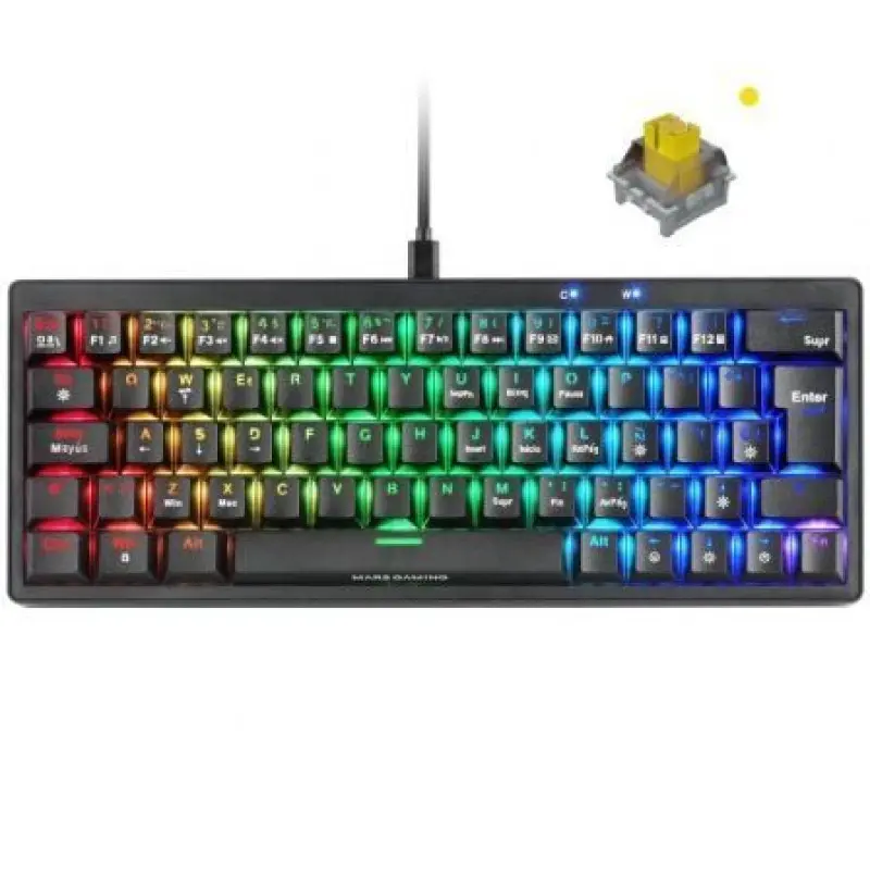 Teclado Gaming Mecánico Mars Gaming MKMINIPRO/ Switch Amarillo/ Negro Teclado Gaming Mecánico Mars Gaming MKMINIPRO/ Switch Amarillo/ Negro