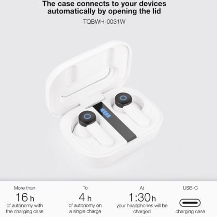 Auriculares Bluetooth TooQ Bender TQBWH-0031W con estuche de carga/ Autonomía 4h/ Blancos Auriculares Bluetooth TooQ Bender TQBWH-0031W con estuche de carga/ Autonomía 4h/ Blancos