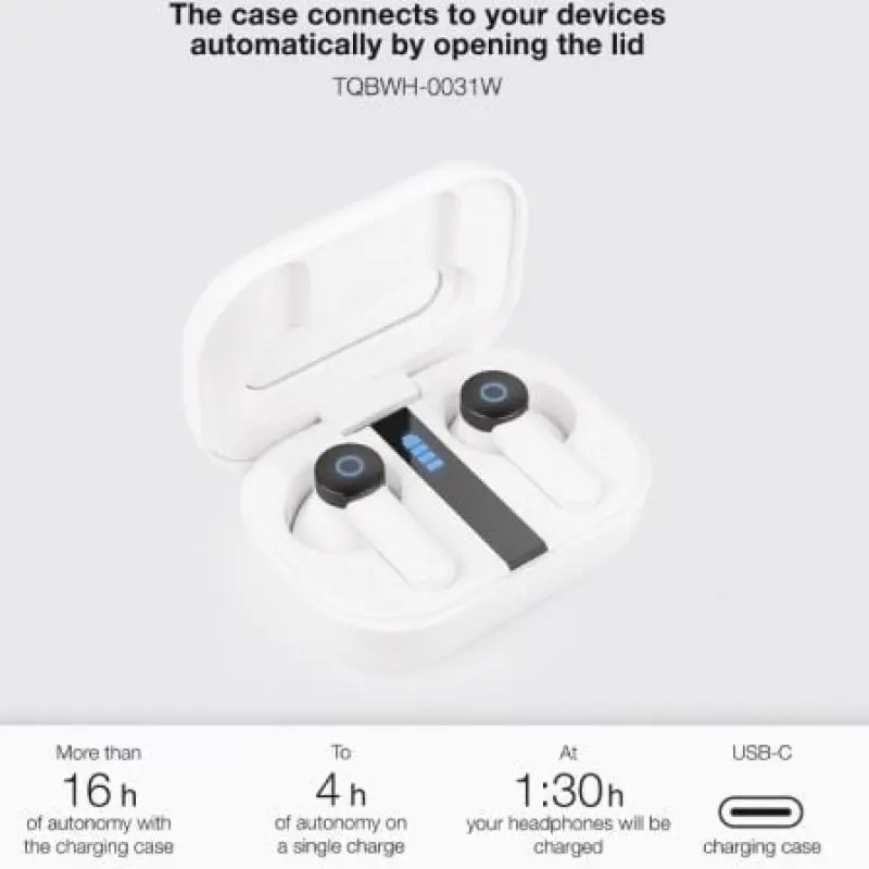 Auriculares Bluetooth TooQ Bender TQBWH-0031W con estuche de carga/ Autonomía 4h/ Blancos Auriculares Bluetooth TooQ Bender TQBWH-0031W con estuche de carga/ Autonomía 4h/ Blancos