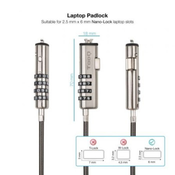 Cable de Seguridad Tipo NANO para Portátiles TooQ TQCLKC0035-G/ 1.5m Cable de Seguridad Tipo NANO para Portátiles TooQ TQCLKC0035-G/ 1.5m