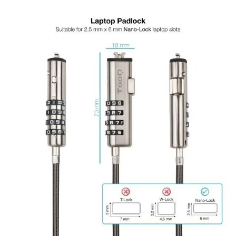 Cable de Seguridad Tipo NANO para Portátiles TooQ TQCLKC0035-G/ 1.5m Cable de Seguridad Tipo NANO para Portátiles TooQ TQCLKC0035-G/ 1.5m