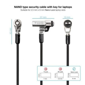 Cable de Seguridad Tipo NANO para Portátiles TooQ TQCLKC0045-G/ 1.5m Cable de Seguridad Tipo NANO para Portátiles TooQ TQCLKC0045-G/ 1.5m