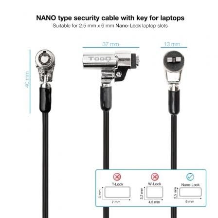 Cable de Seguridad Tipo NANO para Portátiles TooQ TQCLKC0045-G/ 1.5m Cable de Seguridad Tipo NANO para Portátiles TooQ TQCLKC0045-G/ 1.5m