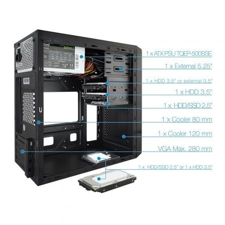 Caja Minitorre TooQ TQC-4735U3C-B con Fuente 500W Caja Minitorre TooQ TQC-4735U3C-B con Fuente 500W
