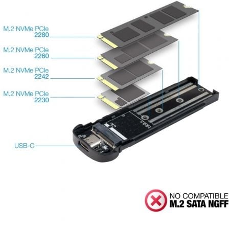 Caja Externa para Disco SSD M.2 NVMe TooQ TQE-2201R/ USB 3.1 Gen2/ Sin tornillos Caja Externa para Disco SSD M.2 NVMe TooQ TQE-2201R/ USB 3.1 Gen2/ Sin tornillos