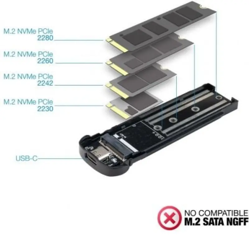 Caja Externa para Disco SSD M.2 NVMe TooQ TQE-2201R/ USB 3.1 Gen2/ Sin tornillos Caja Externa para Disco SSD M.2 NVMe TooQ TQE-2201R/ USB 3.1 Gen2/ Sin tornillos
