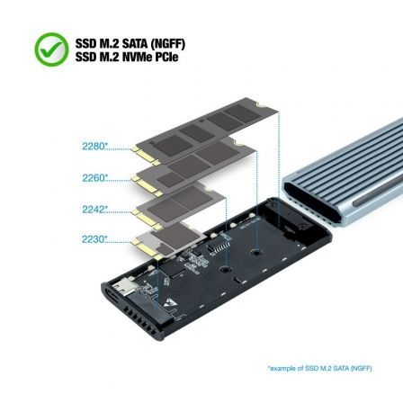 Caja Externa para Disco SSD M.2 NVMe TooQ TQE-2221G/ USB 3.1 Gen2/ Sin tornillos Caja Externa para Disco SSD M.2 NVMe TooQ TQE-2221G/ USB 3.1 Gen2/ Sin tornillos