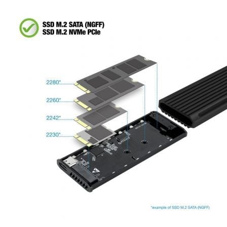 Caja Externa para Disco SSD M.2 NVMe TooQ TQE-2222B/ USB 3.1 Gen2/ Sin tornillos Caja Externa para Disco SSD M.2 NVMe TooQ TQE-2222B/ USB 3.1 Gen2/ Sin tornillos