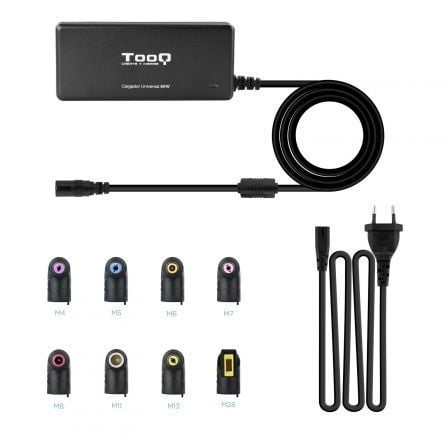 Cargador de Portátil TooQ TQLC-65BS02AT/ 65W/ Automático/ 8 Conectores/ Voltaje 18.5-20V/ 1 USB Cargador de Portátil TooQ TQLC-65BS02AT/ 65W/ Automático/ 8 Conectores/ Voltaje 18.5-20V/ 1 USB