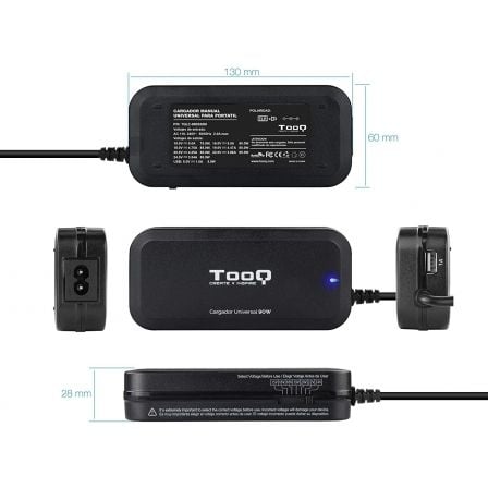 Cargador de Portátil TooQ TQLC-90BS02M/ 90W/ Manual/ 12 Conectores/ Voltaje 15-24V/ 1 USB Cargador de Portátil TooQ TQLC-90BS02M/ 90W/ Manual/ 12 Conectores/ Voltaje 15-24V/ 1 USB