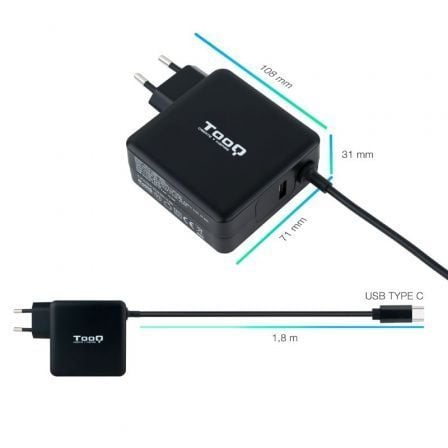 Cargador de Portátil TooQ TQLC-USBC65PD USB Tipo-C/ 65W/ Automático/ Voltaje 5-20V/ 1x USB Cargador de Portátil TooQ TQLC-USBC65PD USB Tipo-C/ 65W/ Automático/ Voltaje 5-20V/ 1x USB