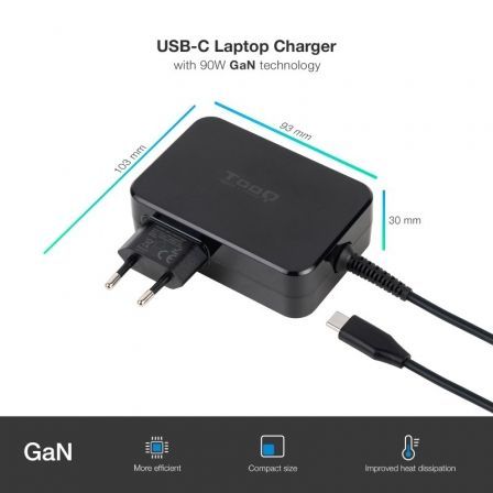 Cargador de Portátil TooQ TQLC-USBCGAN90PD USB Tipo-C/ 90W/ Automático/ Voltaje 5-20V Cargador de Portátil TooQ TQLC-USBCGAN90PD USB Tipo-C/ 90W/ Automático/ Voltaje 5-20V