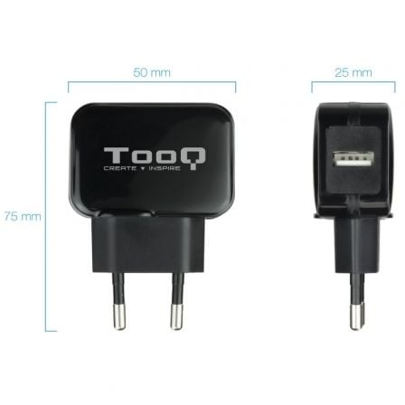 Cargador de Pared TooQ TQWC-1S01/ 1xUSB/ 12W/ Negro Cargador de Pared TooQ TQWC-1S01/ 1xUSB/ 12W/ Negro