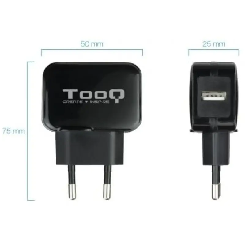 Cargador de Pared TooQ TQWC-1S01/ 1xUSB/ 12W/ Negro Cargador de Pared TooQ TQWC-1S01/ 1xUSB/ 12W/ Negro
