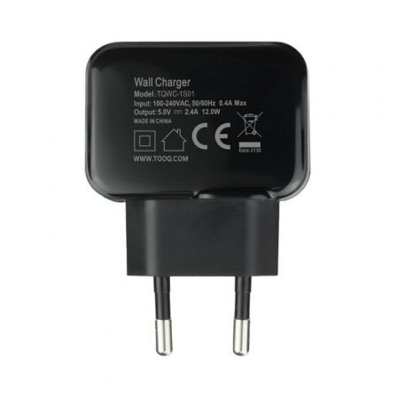 Cargador de Pared TooQ TQWC-1S01/ 1xUSB/ 12W/ Negro Cargador de Pared TooQ TQWC-1S01/ 1xUSB/ 12W/ Negro