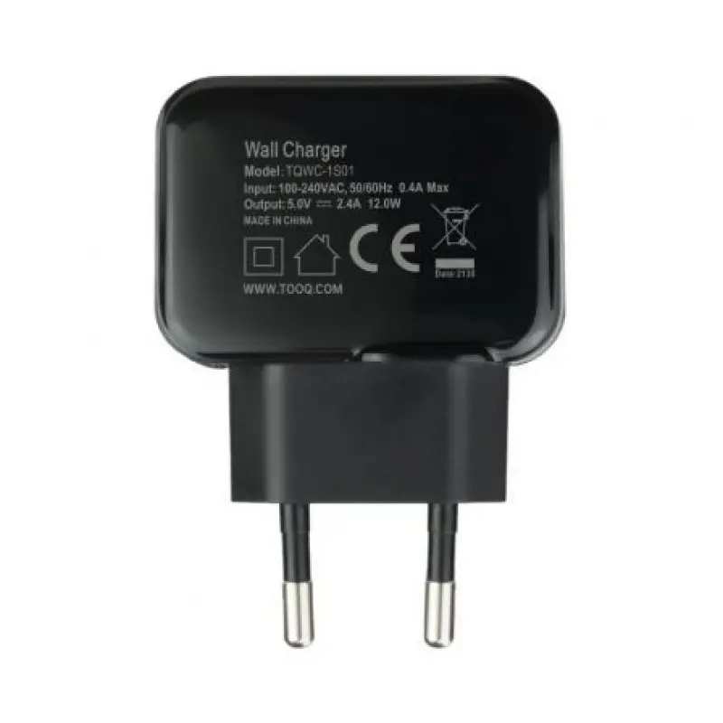 Cargador de Pared TooQ TQWC-1S01/ 1xUSB/ 12W/ Negro Cargador de Pared TooQ TQWC-1S01/ 1xUSB/ 12W/ Negro
