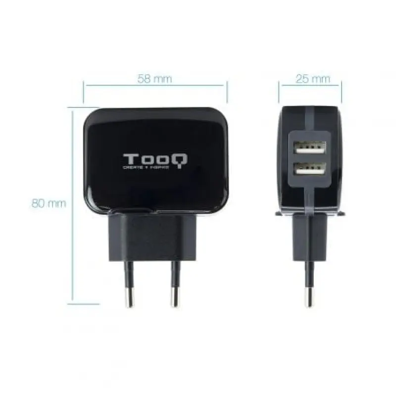 Cargador de Pared TooQ TQWC-1S02/ 2xUSB/ 17W Cargador de Pared TooQ TQWC-1S02/ 2xUSB/ 17W
