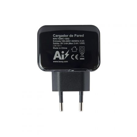 Cargador de Pared TooQ TQWC-1S02/ 2xUSB/ 17W Cargador de Pared TooQ TQWC-1S02/ 2xUSB/ 17W