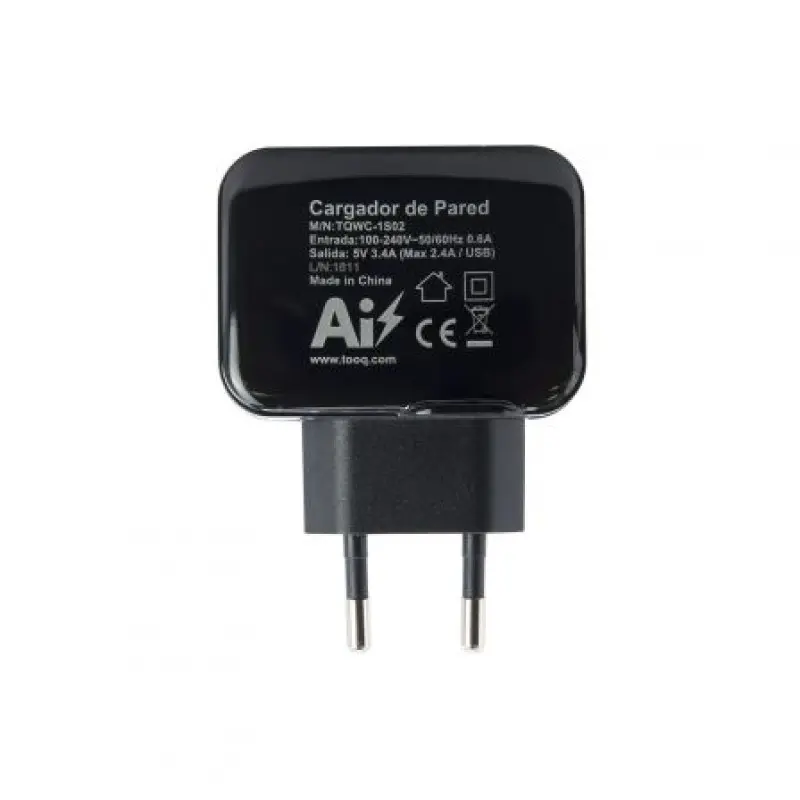 Cargador de Pared TooQ TQWC-1S02/ 2xUSB/ 17W Cargador de Pared TooQ TQWC-1S02/ 2xUSB/ 17W