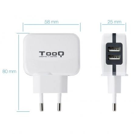 Cargador de Pared TooQ TQWC-1S02WT/ 2xUSB/ 17W Cargador de Pared TooQ TQWC-1S02WT/ 2xUSB/ 17W