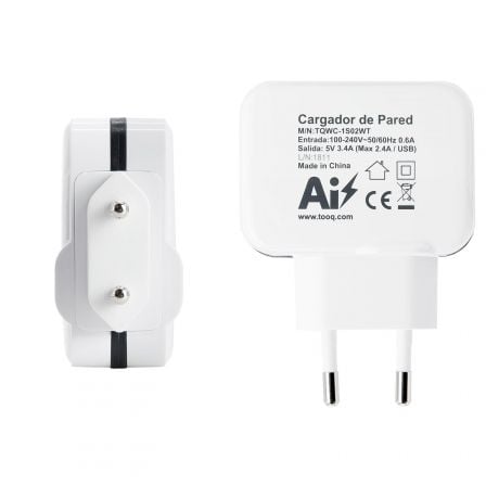 Cargador de Pared TooQ TQWC-1S02WT/ 2xUSB/ 17W Cargador de Pared TooQ TQWC-1S02WT/ 2xUSB/ 17W