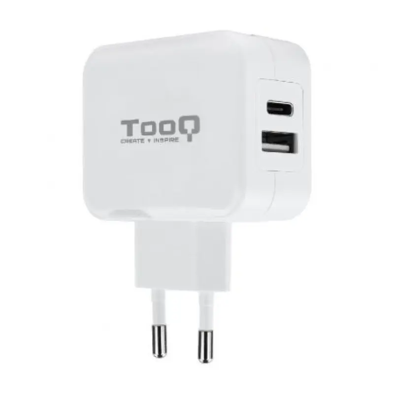 Cargador de Pared TooQ TQWC-2SC02WT/ 1xUSB Tipo-C/ 1x USB/ 27W Cargador de Pared TooQ TQWC-2SC02WT/ 1xUSB Tipo-C/ 1x USB/ 27W