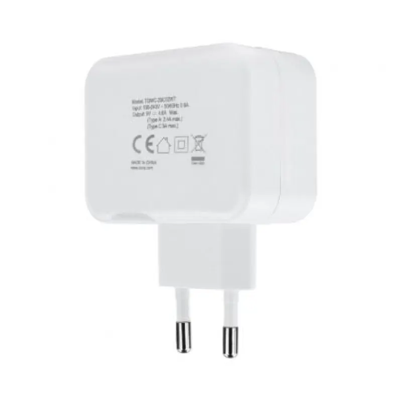 Cargador de Pared TooQ TQWC-2SC02WT/ 1xUSB Tipo-C/ 1x USB/ 27W Cargador de Pared TooQ TQWC-2SC02WT/ 1xUSB Tipo-C/ 1x USB/ 27W