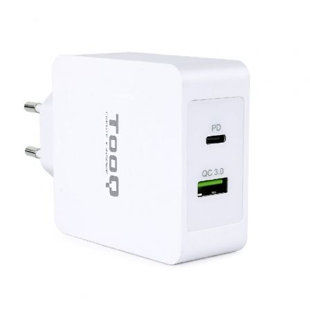 Cargador de Pared TooQ TQWC-2SC03WT/ 1xUSB Tipo-C/ 1xUSB/ 48W Cargador de Pared TooQ TQWC-2SC03WT/ 1xUSB Tipo-C/ 1xUSB/ 48W