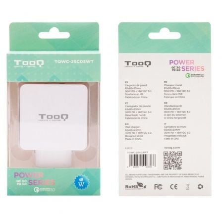 Cargador de Pared TooQ TQWC-2SC03WT/ 1xUSB Tipo-C/ 1xUSB/ 48W Cargador de Pared TooQ TQWC-2SC03WT/ 1xUSB Tipo-C/ 1xUSB/ 48W