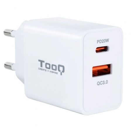 Cargador de Pared TooQ TQWC-2SC04WT/ 1xUSB Tipo-C/ 1xUSB/ 20W Cargador de Pared TooQ TQWC-2SC04WT/ 1xUSB Tipo-C/ 1xUSB/ 20W