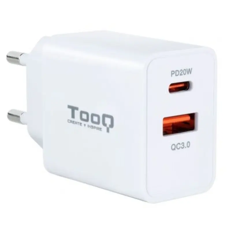 Cargador de Pared TooQ TQWC-2SC04WT/ 1xUSB Tipo-C/ 1xUSB/ 20W Cargador de Pared TooQ TQWC-2SC04WT/ 1xUSB Tipo-C/ 1xUSB/ 20W