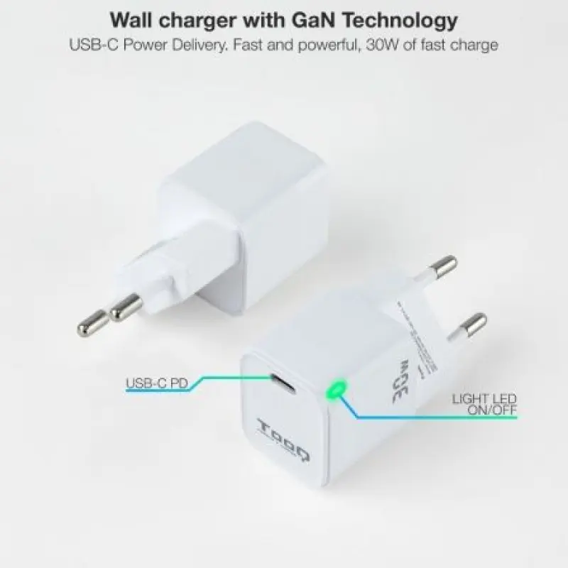 Cargador Gan de Pared TooQ TQWC-GANPD30WT/ 1xUSB Tipo-C/ 30W Cargador Gan de Pared TooQ TQWC-GANPD30WT/ 1xUSB Tipo-C/ 30W