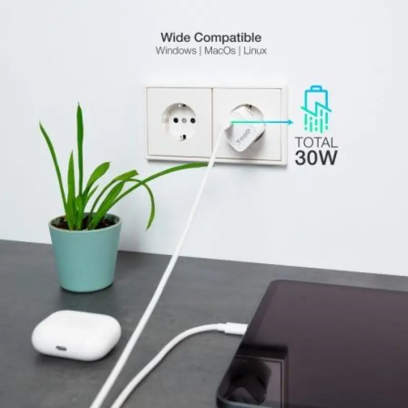 Cargador Gan de Pared TooQ TQWC-GANPD30WT/ 1xUSB Tipo-C/ 30W Cargador Gan de Pared TooQ TQWC-GANPD30WT/ 1xUSB Tipo-C/ 30W