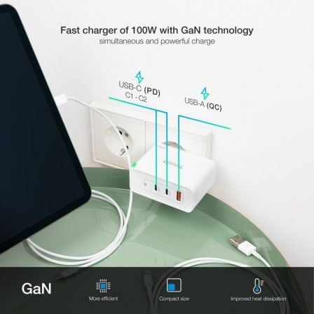 Cargador de Pared TooQ TQWC-GANQC2PD100W/ 2xUSB Tipo-C/ 1xUSB/ 100W Cargador de Pared TooQ TQWC-GANQC2PD100W/ 2xUSB Tipo-C/ 1xUSB/ 100W