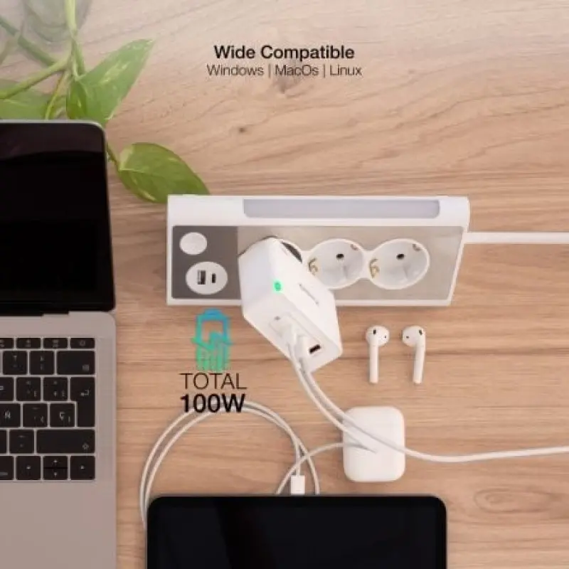 Cargador de Pared TooQ TQWC-GANQC2PD100W/ 2xUSB Tipo-C/ 1xUSB/ 100W Cargador de Pared TooQ TQWC-GANQC2PD100W/ 2xUSB Tipo-C/ 1xUSB/ 100W