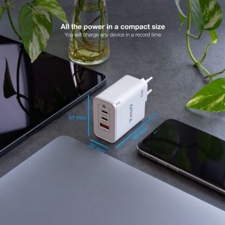 Cargador Gan de Pared TooQ TQWC-GANQC2PD65WT/ 2xUSB Tipo-C/ 1xUSB/ 65W Cargador Gan de Pared TooQ TQWC-GANQC2PD65WT/ 2xUSB Tipo-C/ 1xUSB/ 65W