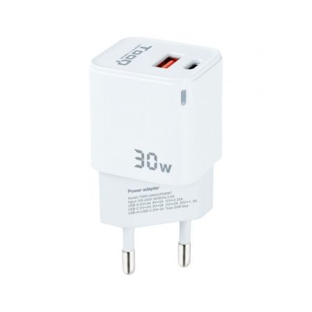 Cargador de Pared TooQ TQWC-GANQCPD30WT/ 1xUSB Tipo-C/ 1xUSB/ 30W Cargador de Pared TooQ TQWC-GANQCPD30WT/ 1xUSB Tipo-C/ 1xUSB/ 30W