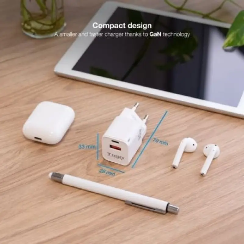 Cargador de Pared TooQ TQWC-GANQCPD30WT/ 1xUSB Tipo-C/ 1xUSB/ 30W Cargador de Pared TooQ TQWC-GANQCPD30WT/ 1xUSB Tipo-C/ 1xUSB/ 30W