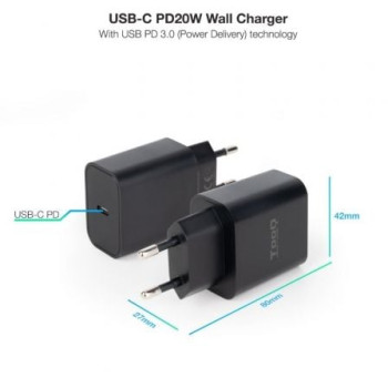 Cargador de Pared TooQ TQWC-PDUSBC20B/ 1xUSB Tipo-C/ 20W Cargador de Pared TooQ TQWC-PDUSBC20B/ 1xUSB Tipo-C/ 20W
